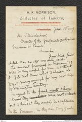 Nachlass Franz Steindachner, Brief von H. K. Morrison an Franz Steindachner (15.01.1879), Inv.Nr. 350.02, Seite 1